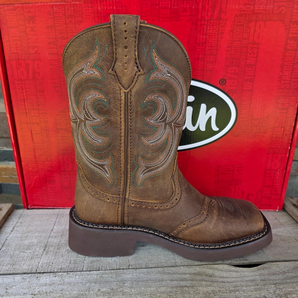 Justin Boots INJI Brown Water Buffalo Wide Square Toe Boots Size 6B GY9984 NEW - Picture 11 of 16